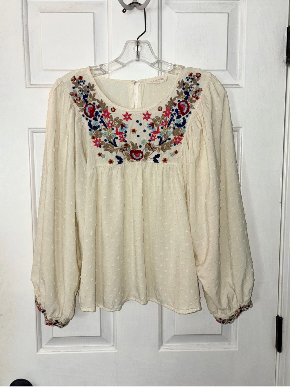Solitaire Cream Swiss Dot Embroidered Balloon Sleeve Top